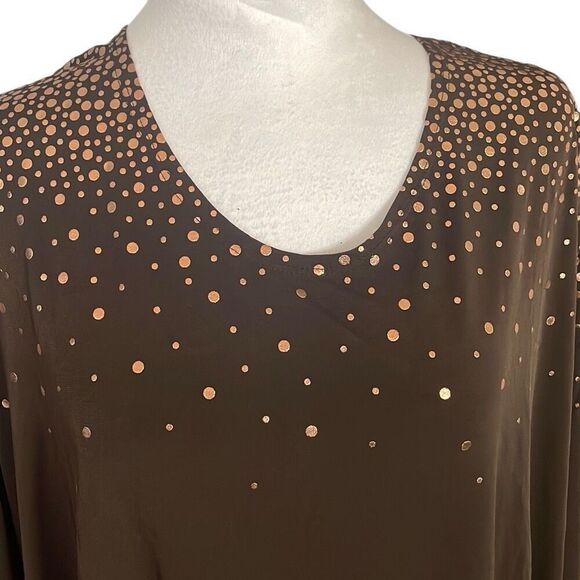 Susan Graver Womens 3X Liquid Knit Top Brown Scoop Neck 3/4 Sleeve Sparkles NWT - Picture 2 of 7